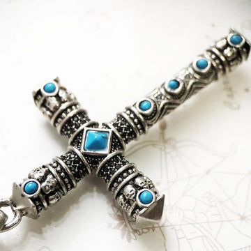 Beautiful Blue Stone Pendant Cross, Brand New Pure 925 Sterling Silver Turquoise Faith Gift For Women and Men - The Jewellery Supermarket